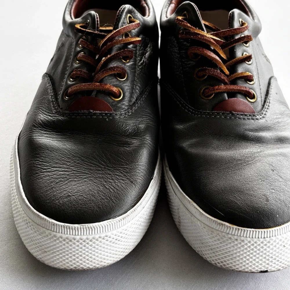 Polo Ralph Lauren Vaughn 9D Leather Sneakers Black Brown‎ Lace Up Shoes